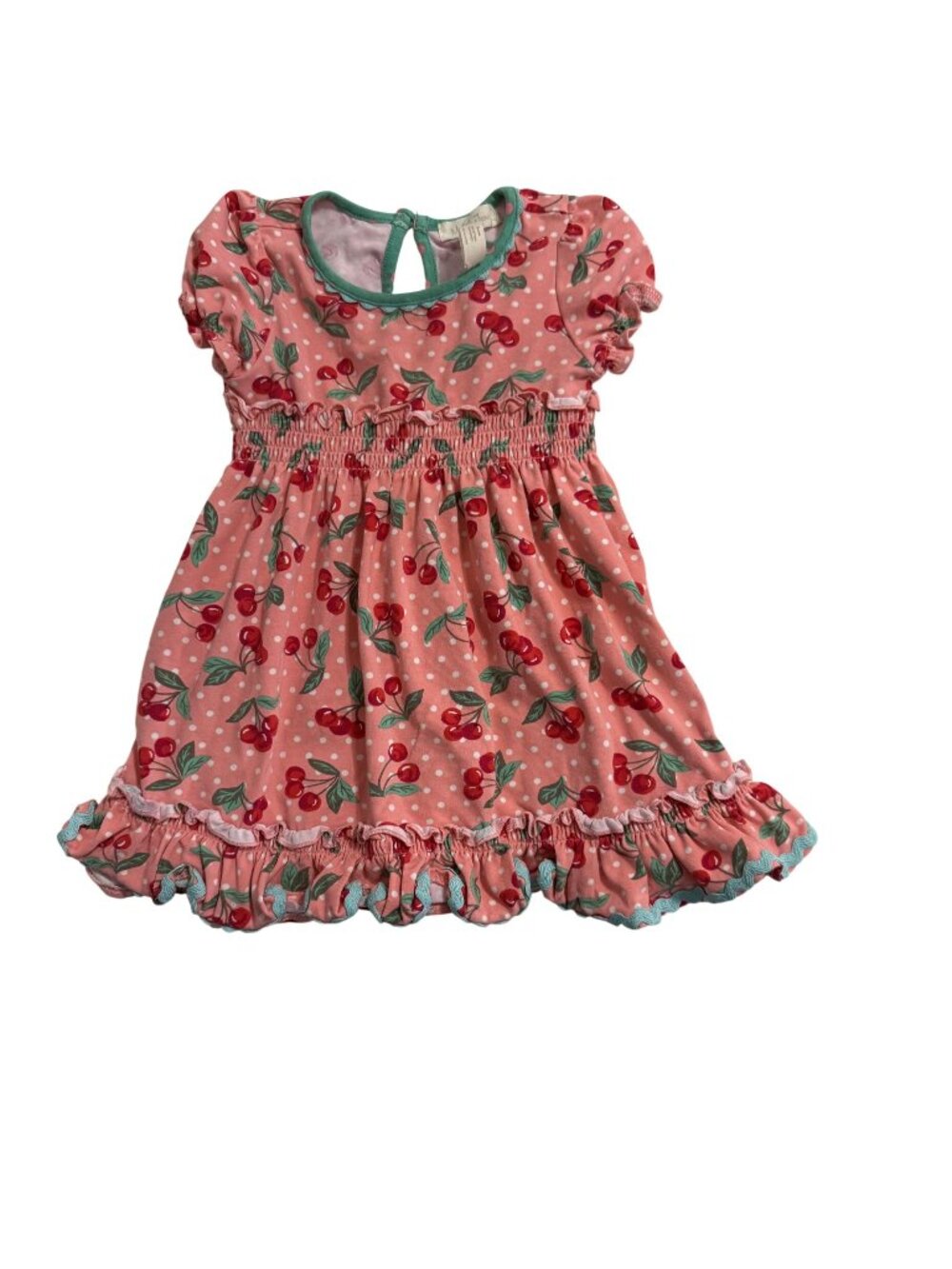Matilda Jane Girls Cherry Print Dress With Ruffled Hem & Polka Dots Size 12-18 m
